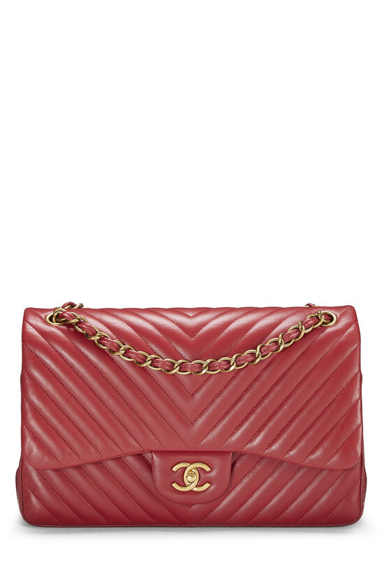 Red Chevron Lambskin New Classic Double Flap Jumbo, , large image number 1