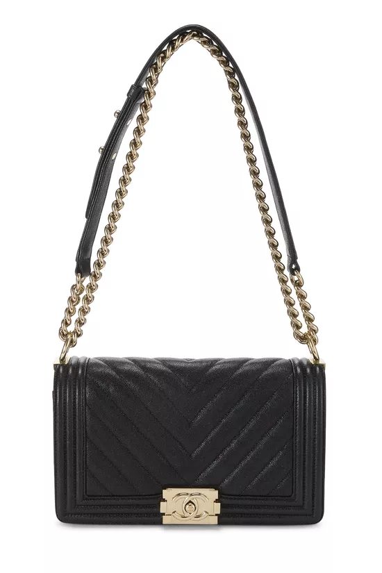 Black Chevron Caviar Boy Bag Medium, , large image number 0