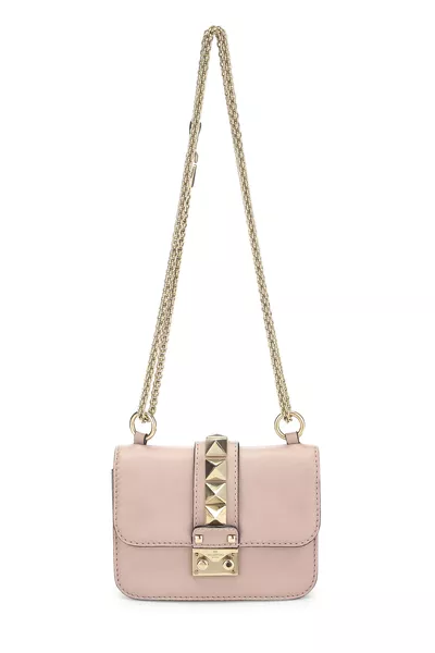 Pink Leather Glam Lock Rock Stud Flap Bag Mini