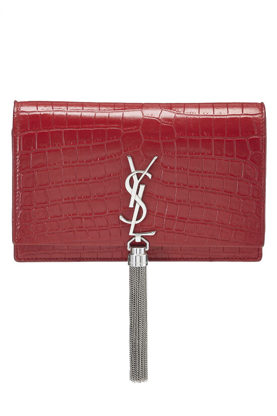 Red Embossed Leather Kate Tassel Wallet-on-Chain, , large image number 0