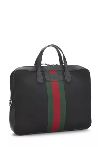 Black Techno Canvas Web Briefcase, , large
