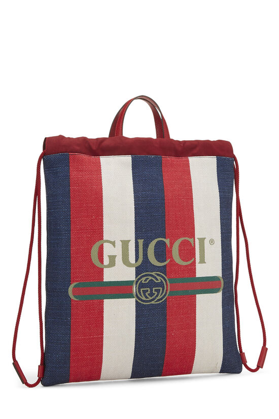 Gucci Striped Canvas Drawstring Backpack QFBJVQ0EMB006 | WGACA