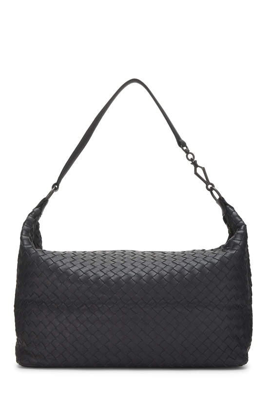 Navy Intrecciato Leather Shoulder Bag, , large image number 3