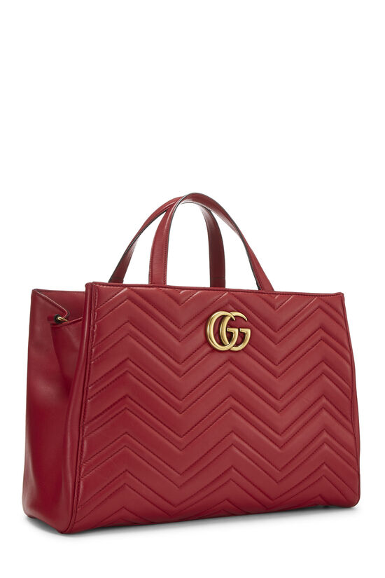 Red Leather GG Marmont Top Handle Bag Medium , , large image number 3