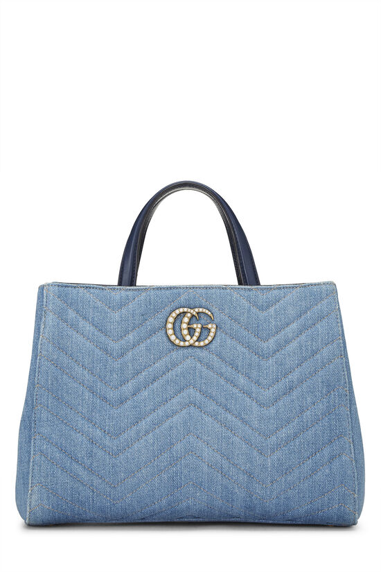 Blue Denim GG Marmont Top Handle Bag Small, , large image number 1