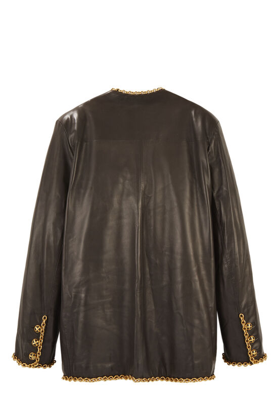 André Leon Talley Black Lambskin Leather Chain-Trimmed Couture Jacket, , large image number 1