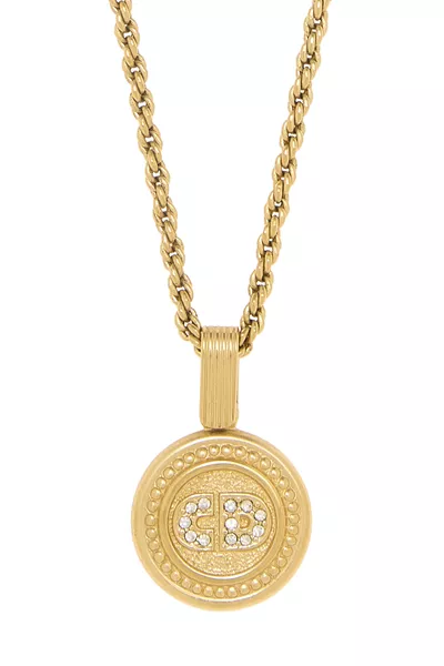 Gold & Crystal 'CD' Necklace, , large