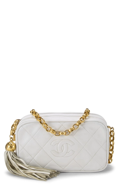 White Lambskin Diamond 'CC' Camera Bag Mini