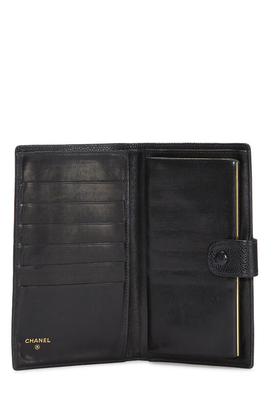 CHANEL Black Caviar Leather CC Logo Long Snap Bifold Wallet 2010 W/Box For  Sale at 1stDibs