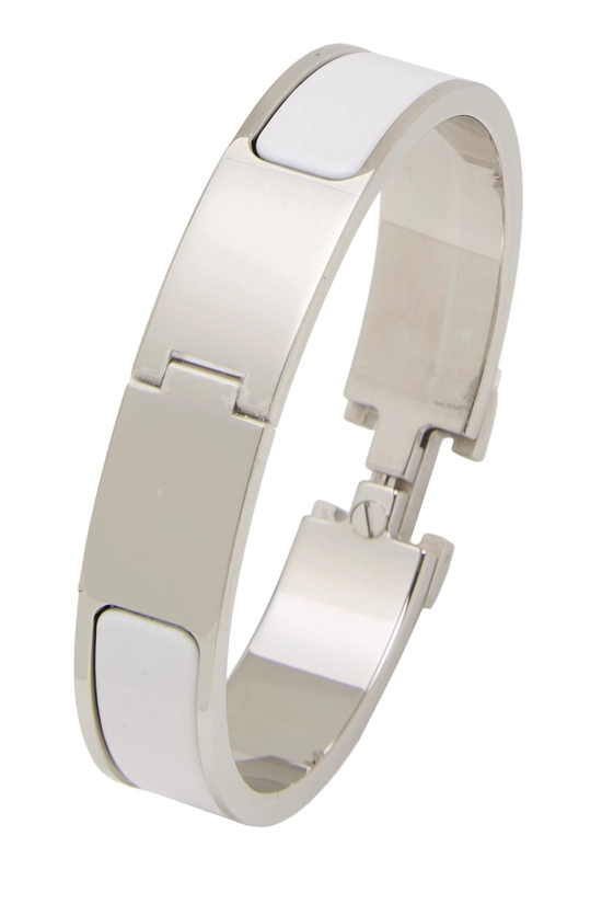 White Enamel Clic-Clac 'H' Bracelet Narrow PM, , large image number 1
