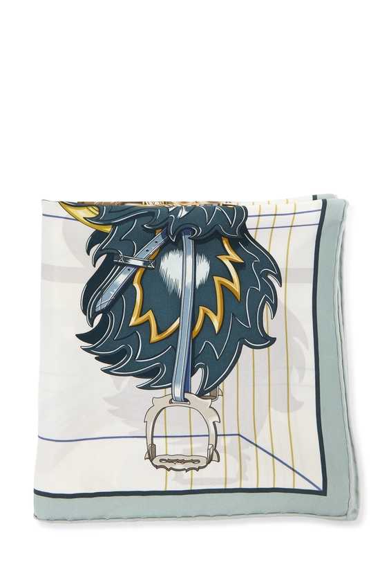 Blue & Multicolor 'Tous en Selle' Silk Scarf 90, , large image number 1