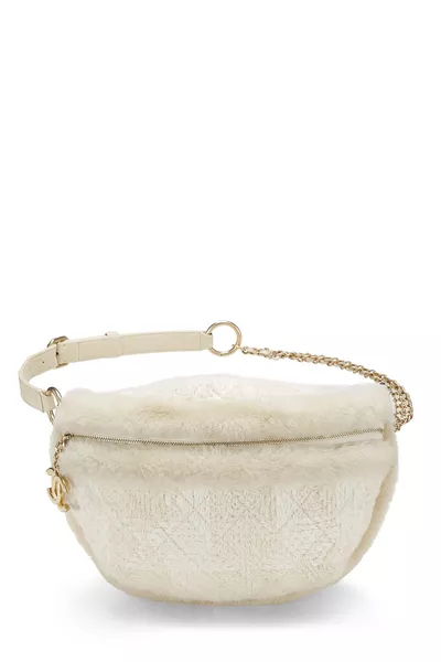 Ivory Tweed & Shearling Belt Bag