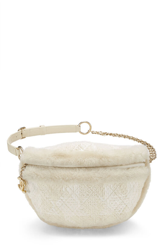 Chanel Tweed Shearling Round Clutch with Chain and Coin Purse Black and White