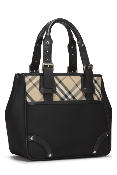 Black Check Nylon Handbag Small, , large