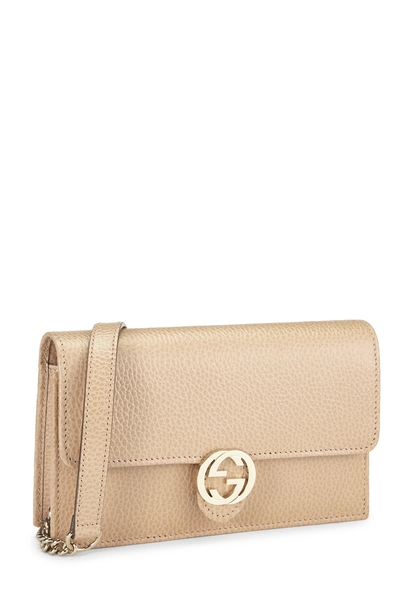 Beige Leather Interlocking Crossbody Small, , large
