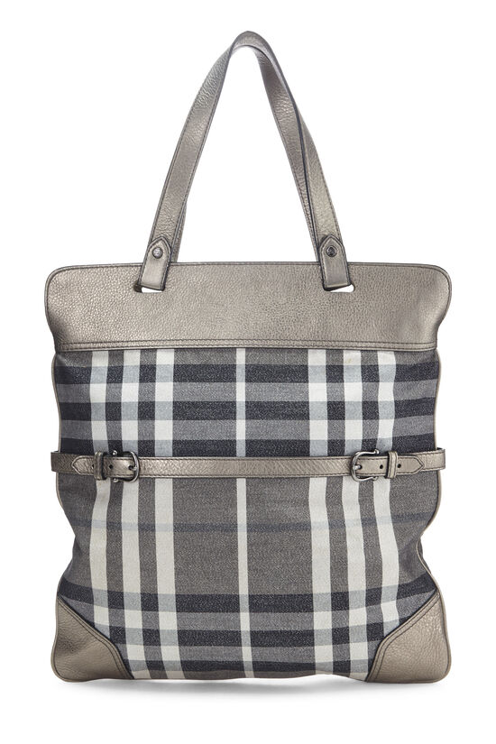 Burberry Grey House Check Canvas Shimmer Stowell Roll-Up Tote ...
