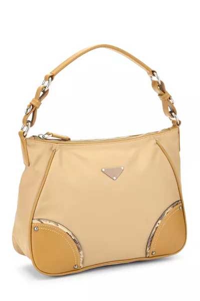 Beige Nylon Hobo Bag, , large