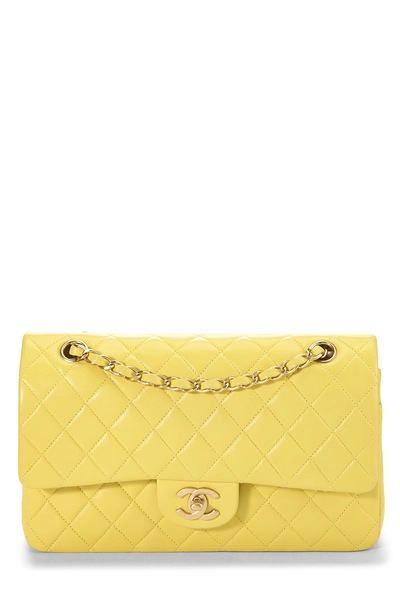 Chanel Yellow Quilted Lambskin Classic Double Flap Medium