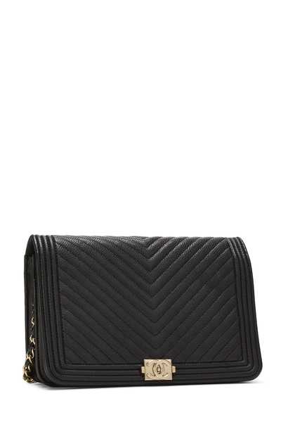 Chanel Black Caviar Chevron Boy Wallet on Chain (WOC) — photo 2