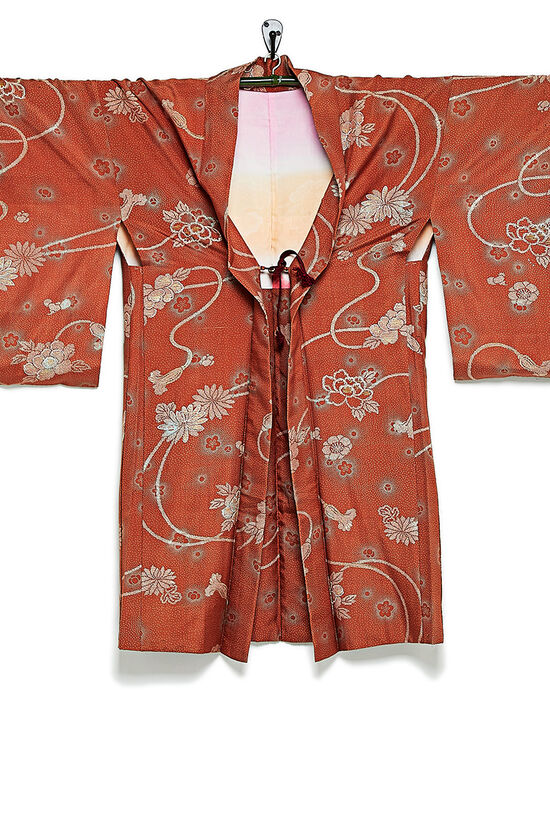 WGACA Vintage Rust Silk Floral Kimono Haori, , large image number 0