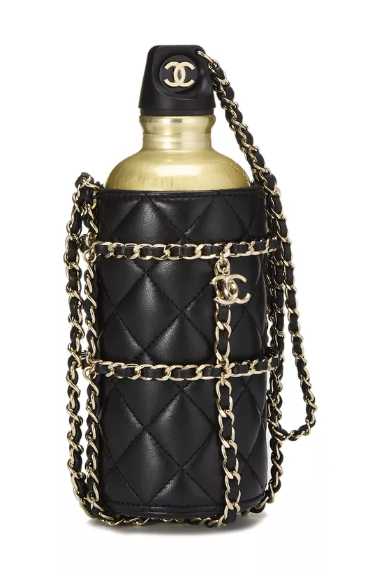 Black Lambskin Water Bottle Holder & Bottle, , large image number 1