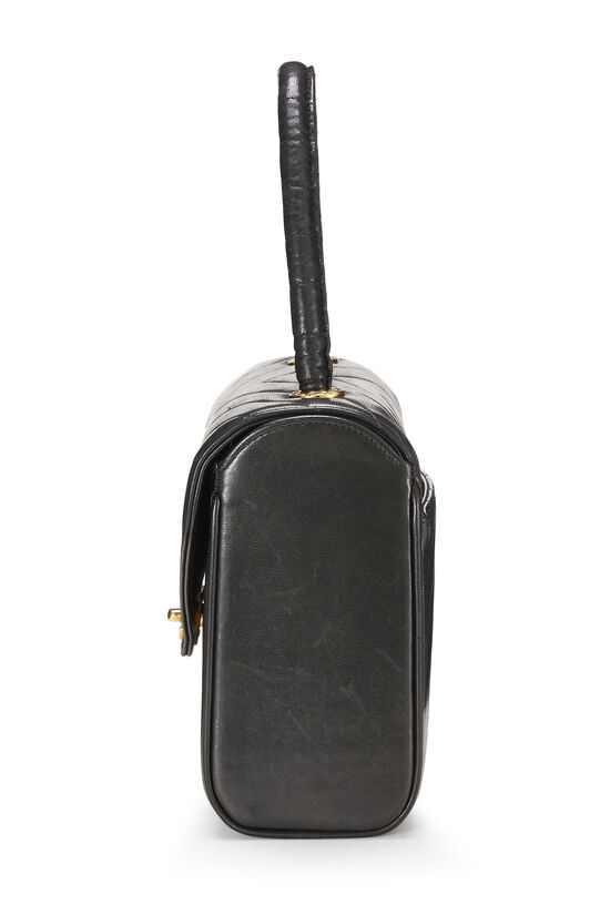 Black Chevron Lambskin Top Handle Bag