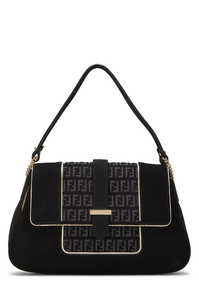Fendi Black Zucchino Suede Shoulder Bag