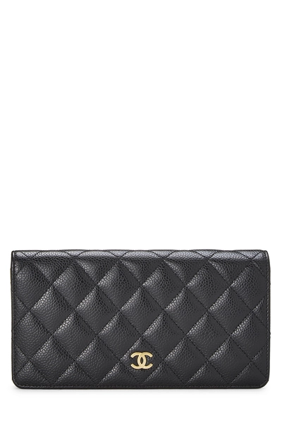 Black Quilted Caviar Classic Long Yen Wallet