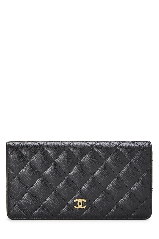 Black Quilted Caviar Classic Long Yen Wallet, , large image number 0