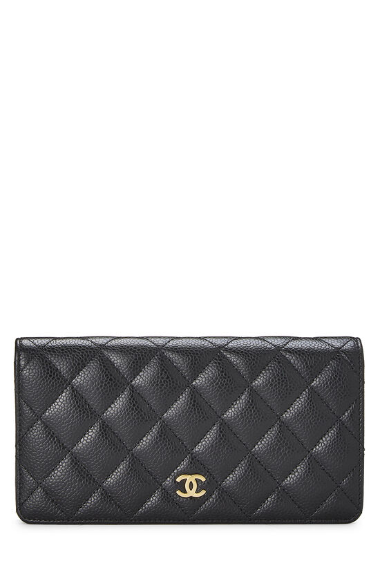 Black Quilted Caviar Classic Long Yen Wallet, , large image number 0