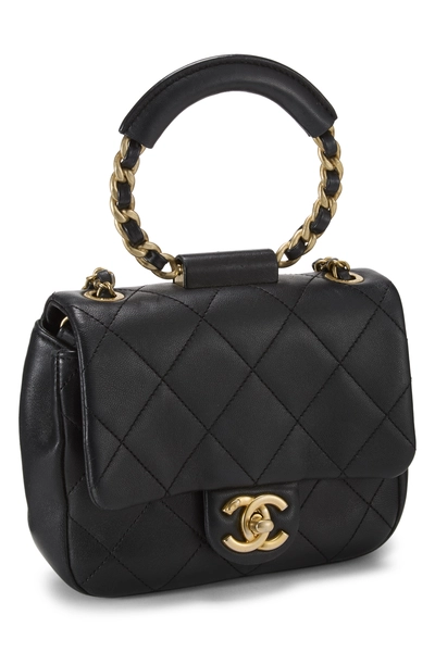 Black Quilted Lambskin In The Loop Handle Flap Bag Small, , large