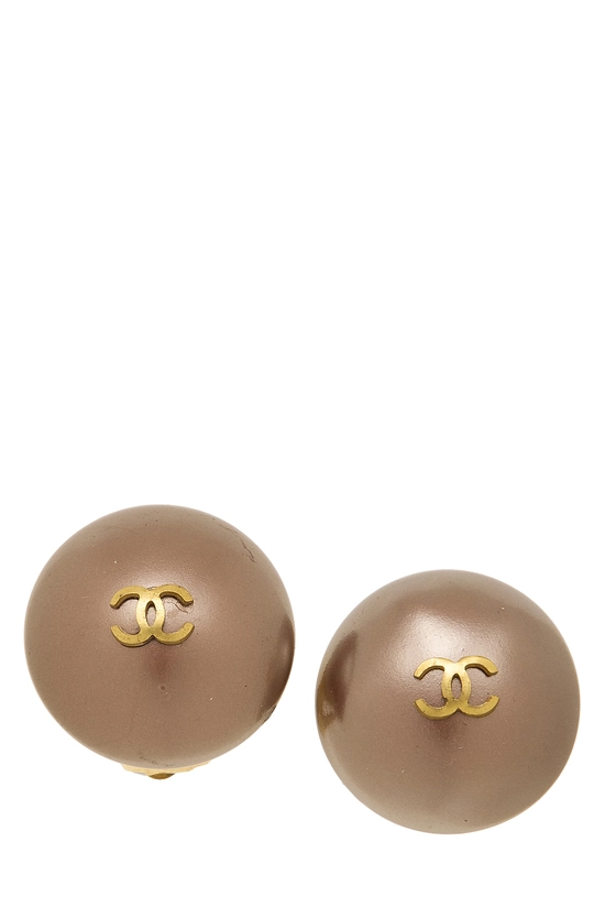 Gold 'CC' Button Earrings, , large image number 0