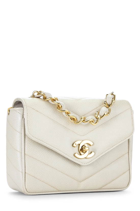 Beige Quilted Caviar Chevron Envelope Mini , , large image number 1