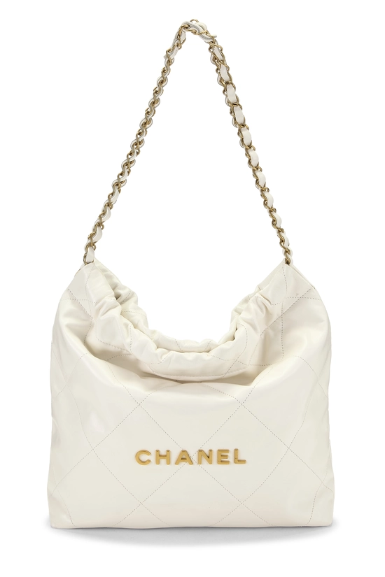 White Calfskin Chanel 22 Hobo Small, , large image number 0