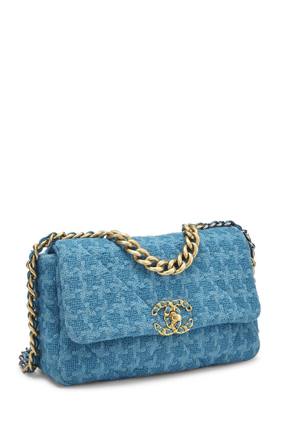 New W Box Authentic Chanel 19 Flap Bag Quilted Tweed Large Blue