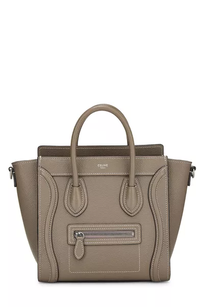 Grey Drummed Calfskin Leather Luggage Nano