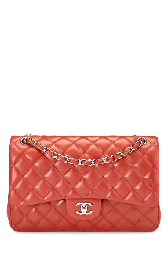 Orange Quilted Lambskin New Classic Double Flap Jumbo, , large image number 0