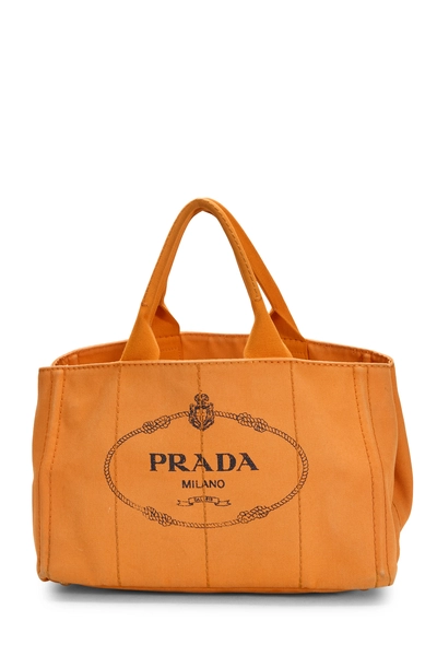 Prada Orange Canvas Canapa Logo Tote