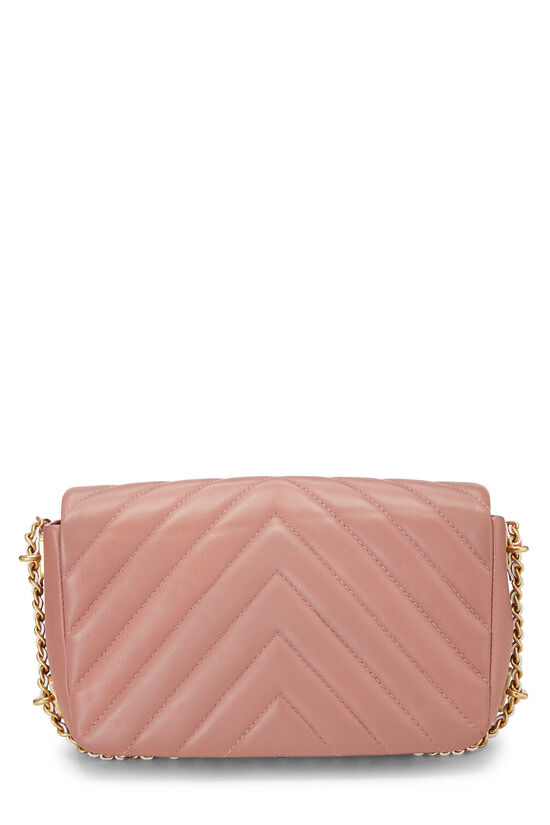 CHANEL Lambskin Chevron Quilted Trendy CC Wallet On Chain WOC Pink