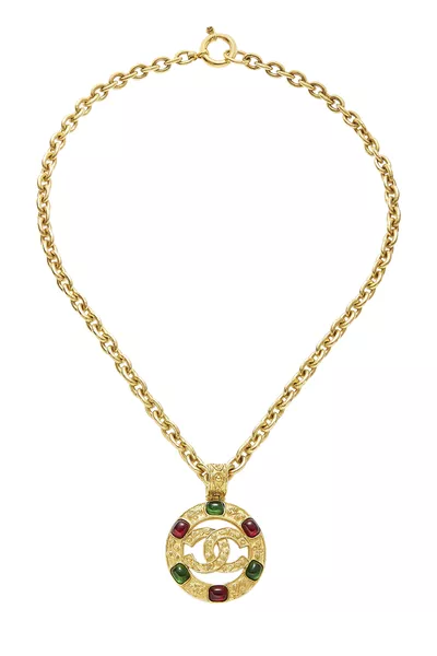 Gold Filigree & Multicolor Gripoix Necklace Large
