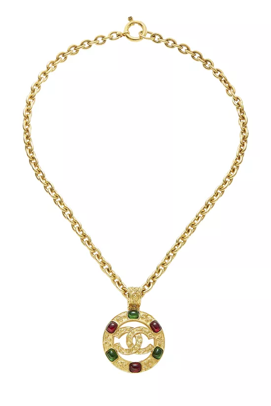 Gold Filigree & Multicolor Gripoix Necklace Large, , large image number 0