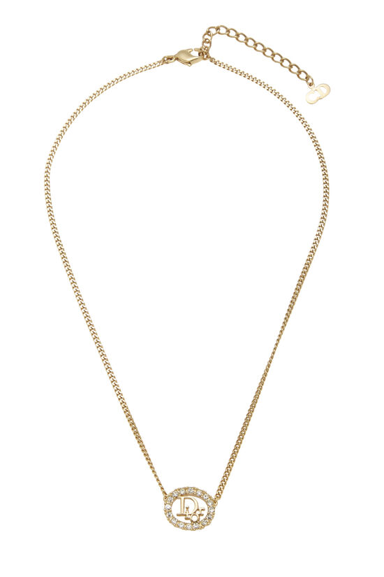 Gold & Crystal Oval CD Logo Necklace, , large image number 0