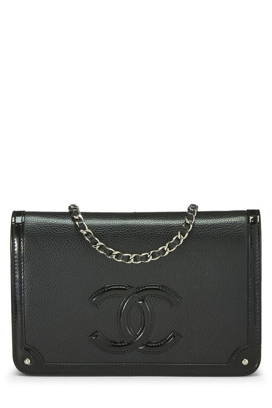 Black Caviar & Patent Border 'CC' Wallet on Chain (WOC), , large image number 1