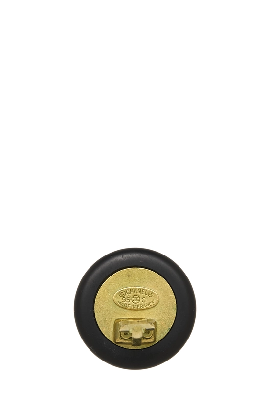 Black Acrylic 'CC' Mirror Button Earrings, , large image number 2