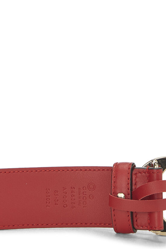 Red Leather Interlocking GG Belt, , large image number 3