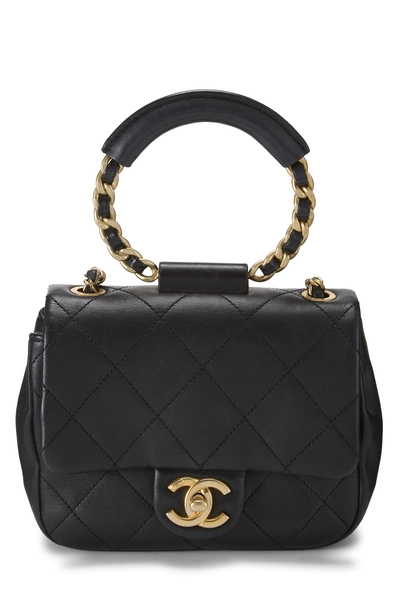 Black Quilted Lambskin In The Loop Handle Flap Bag Small