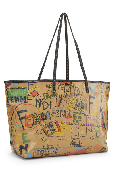 Brown Coated Canvas Graffiti Roll Tote, , large