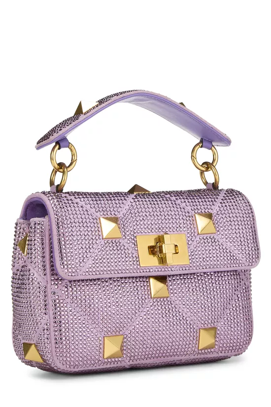 Purple Crystal Embellished Roman Stud Top Handle Bag Small, , large image number 1