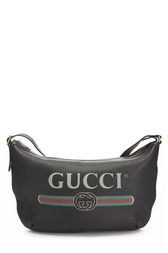 Black Leather Logo Printed Half Moon Hobo, , large image number 0