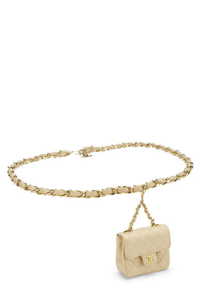 Beige Quilted Lambskin Belt Bag Micro, , large